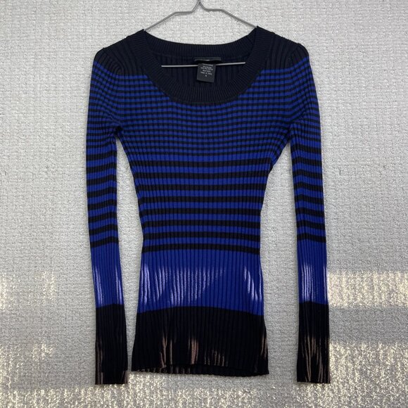 Vintage Y2K Its Our Time Ribbed Sweater a Dark BLue Striped Xtra Long Sleeve - Picture 1 of 13